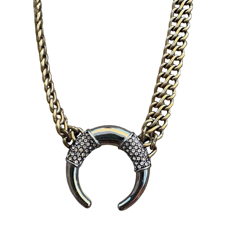Stella & Dot Two Tone Rhinestone Horn Chain Pendant Necklace